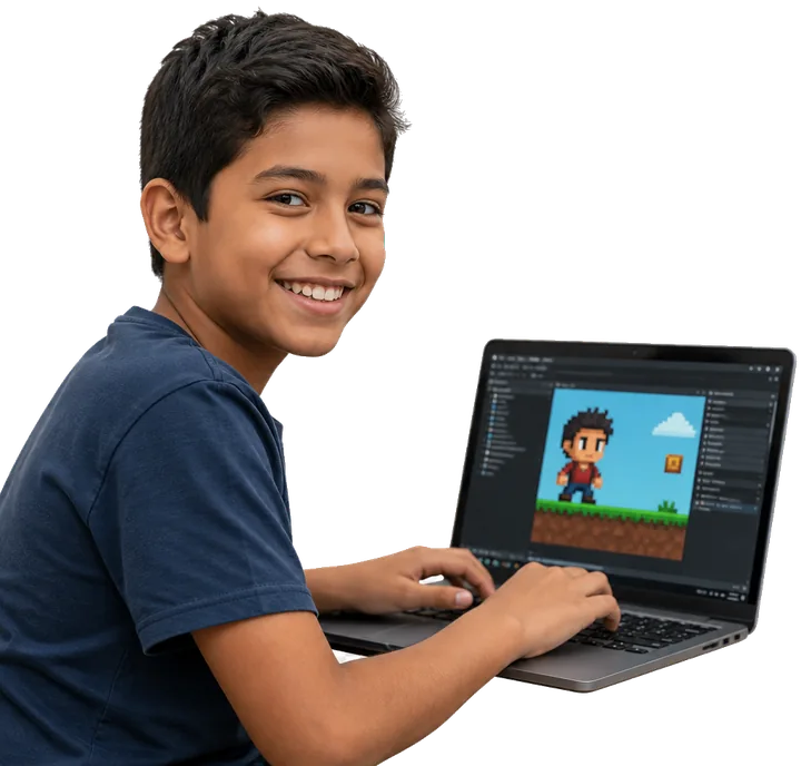 Niño programando un videojuego